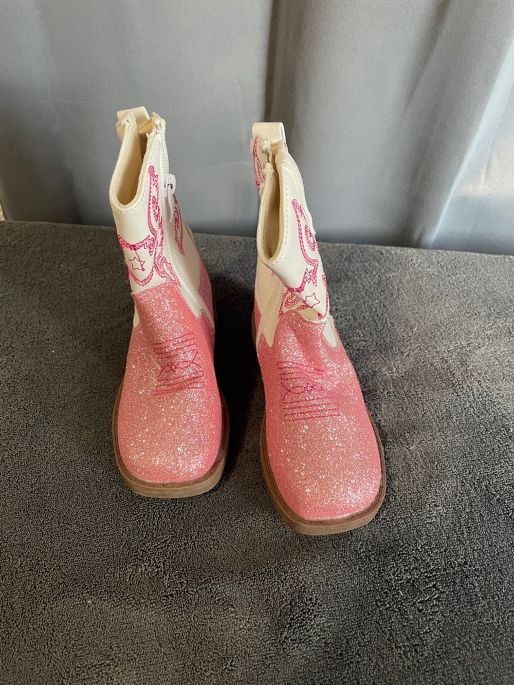 Girls Pink Glitter Pull-On zipper Cowboy Boots,